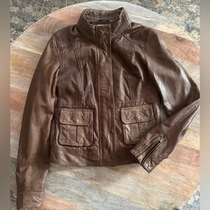 Lucky Brand Brown Lambskin Leather Women's Jacket